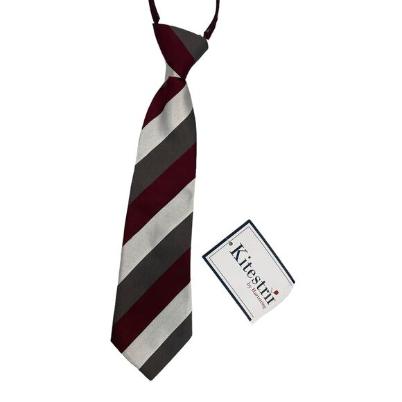 NWT Kitestrings by Hartstrings 100% Silk Burgundy Gray Zip On Tie Boys Small - Picture 2 of 7